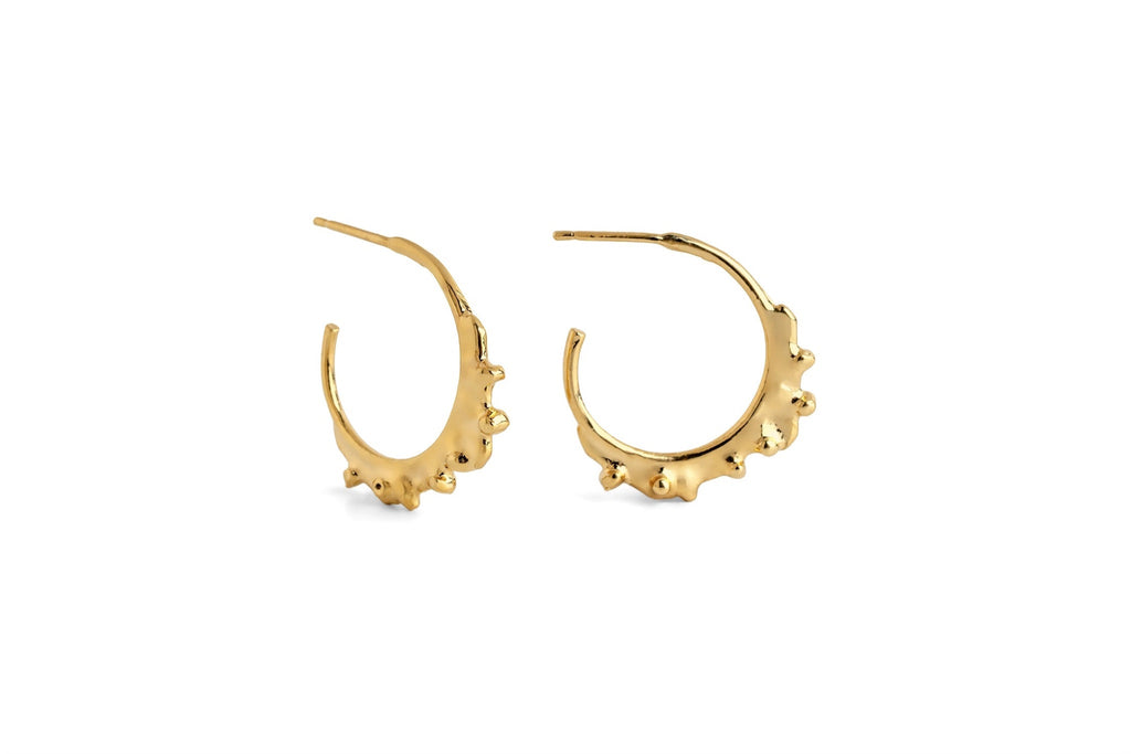 Beaded Hoop Earrings Medium - gold plated
