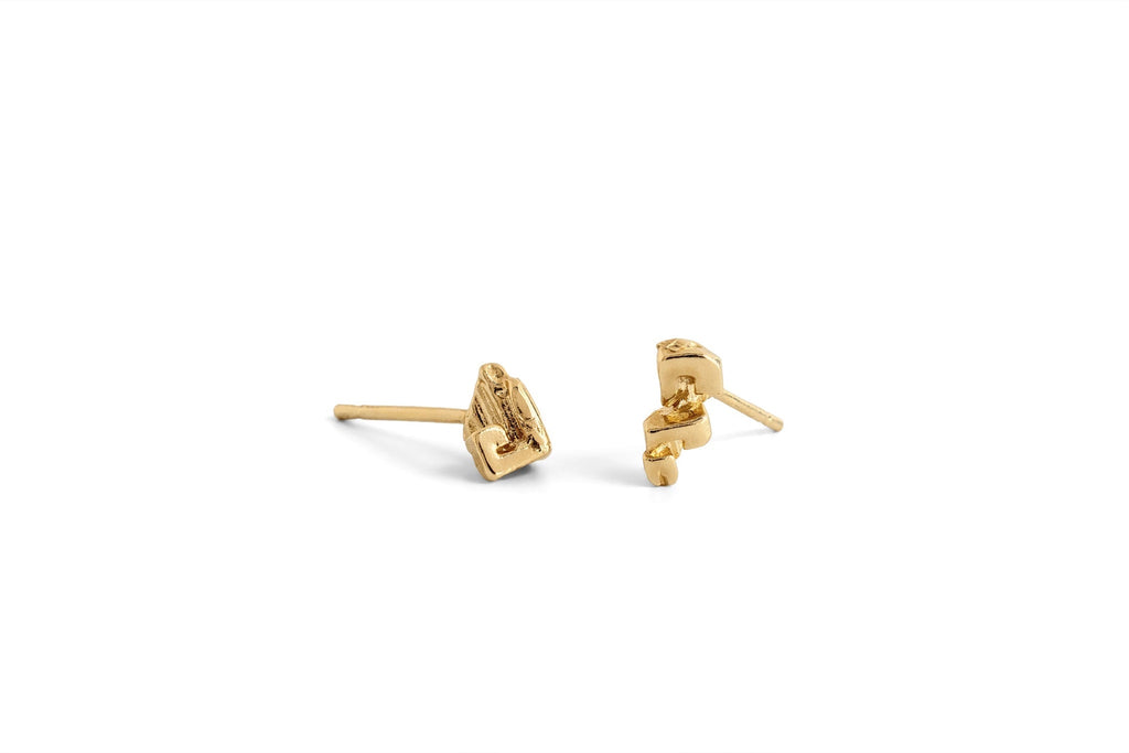 Organic Cube Stud Earrings - gold plated