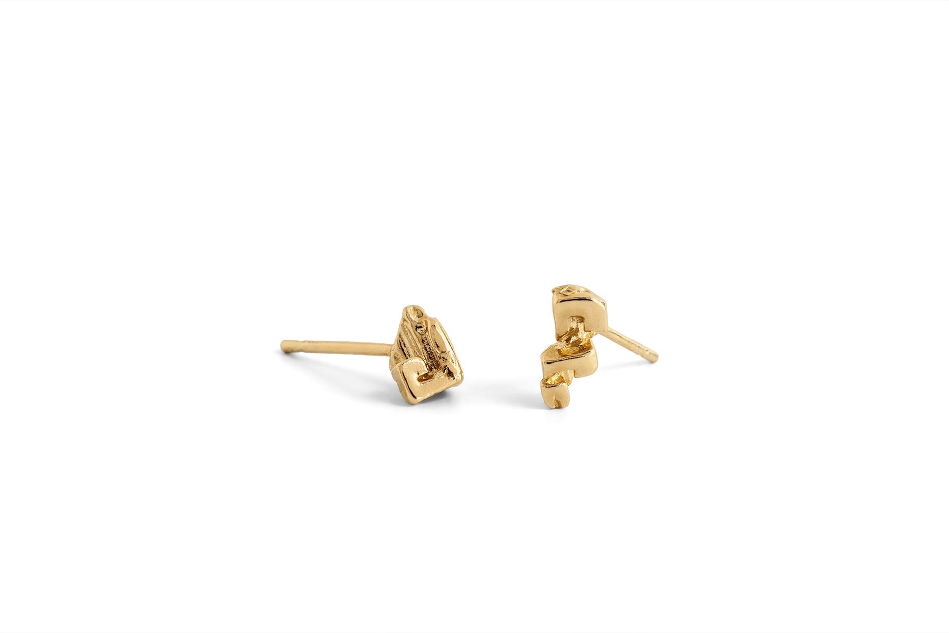 Organic Cube Stud Earrings - gold plated