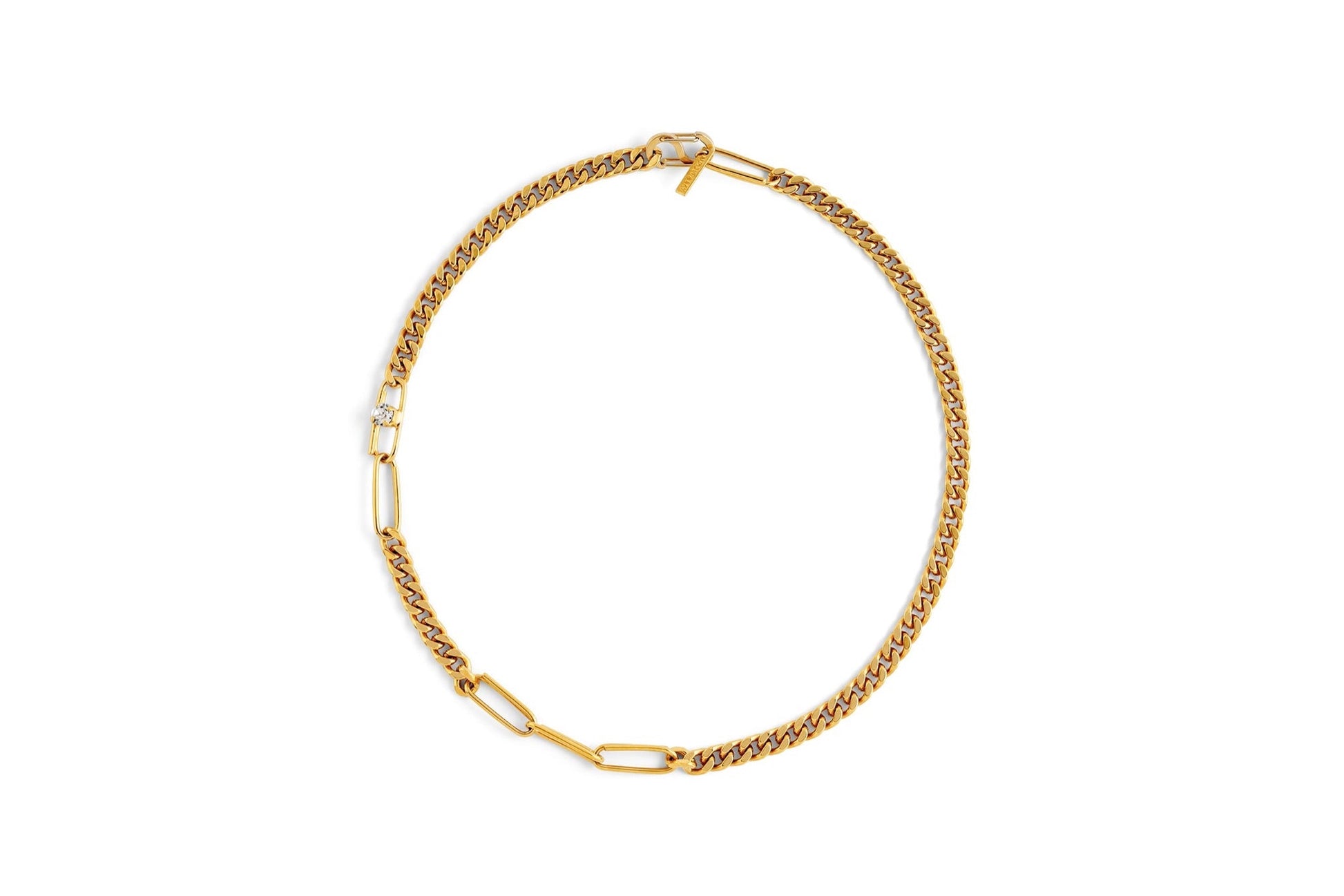 Mixed Chain Crystal Necklace - gold plated