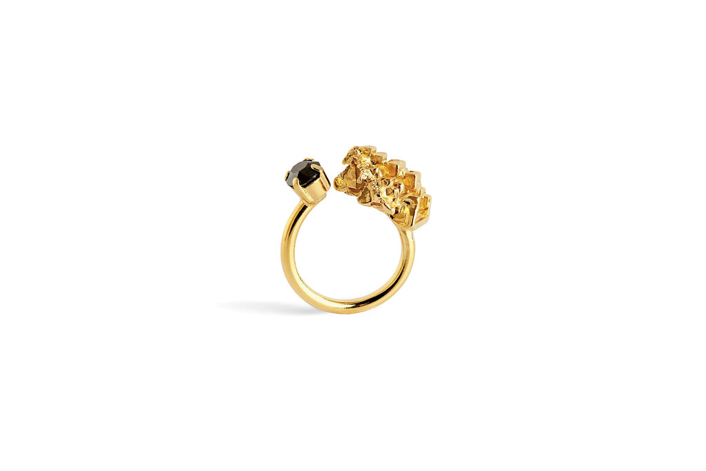 Open Bismuth Ring with Black Crystal - statement ring by Noritamy
