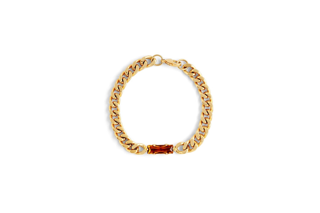 Cognac Crystal Curb Bracelet - gold plated