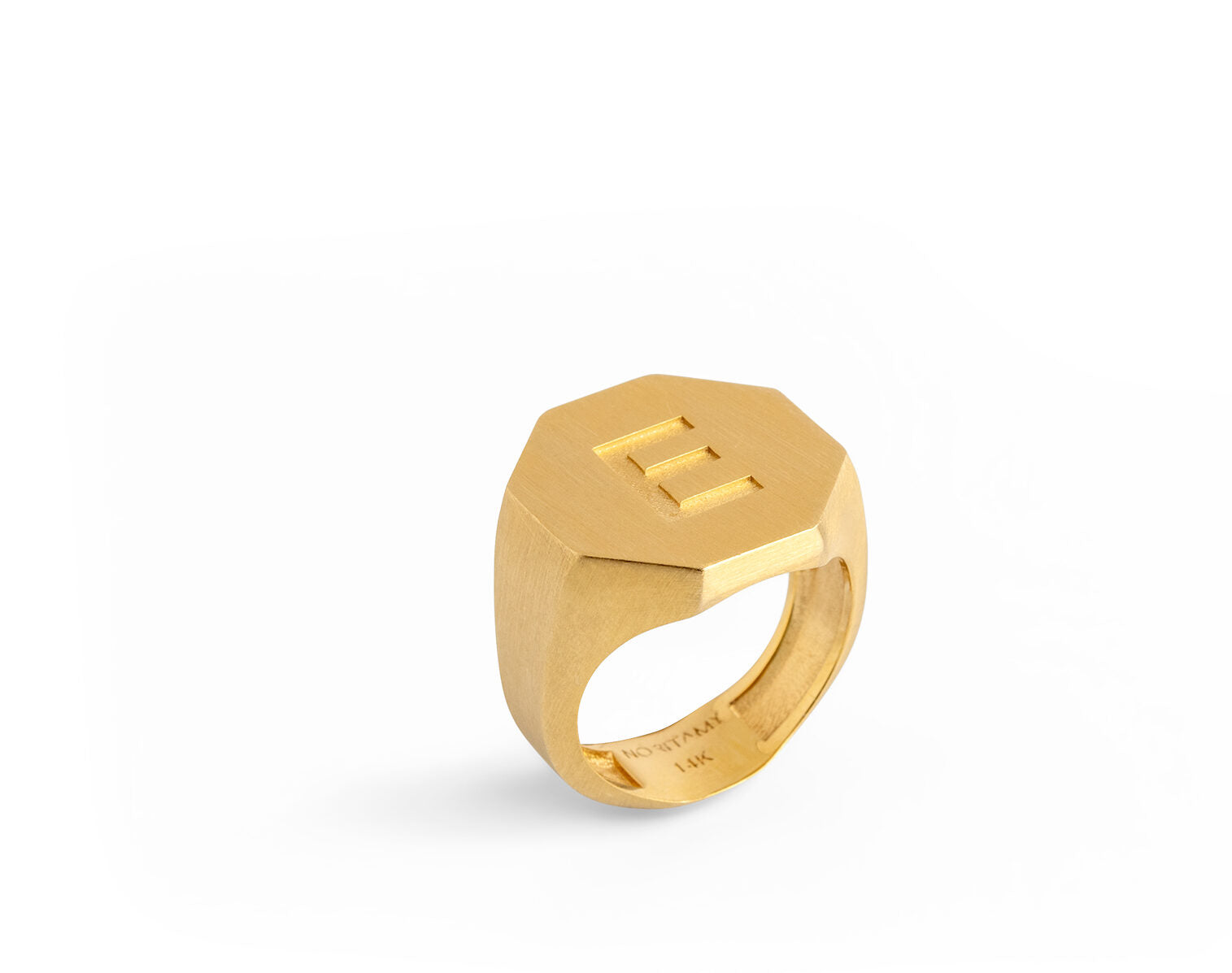 Signet Octagon Initial Ring 14K