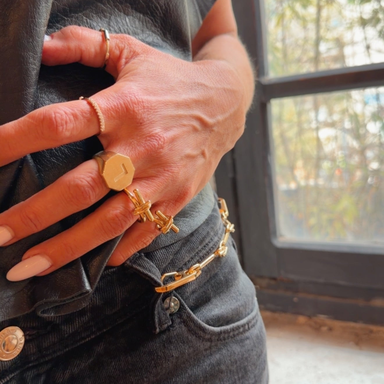 Signet Octagon Initial Ring 14K