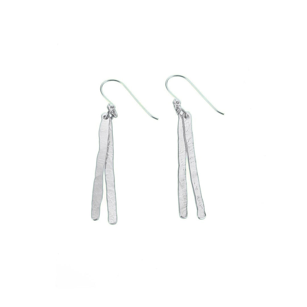 Handmade silver tone double strip classic earrings with brass base