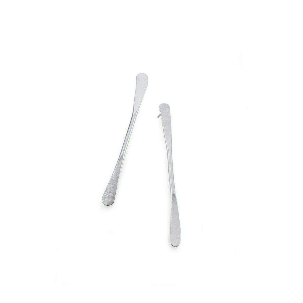Handmade silver tone hammered strip classic earrings with brass base