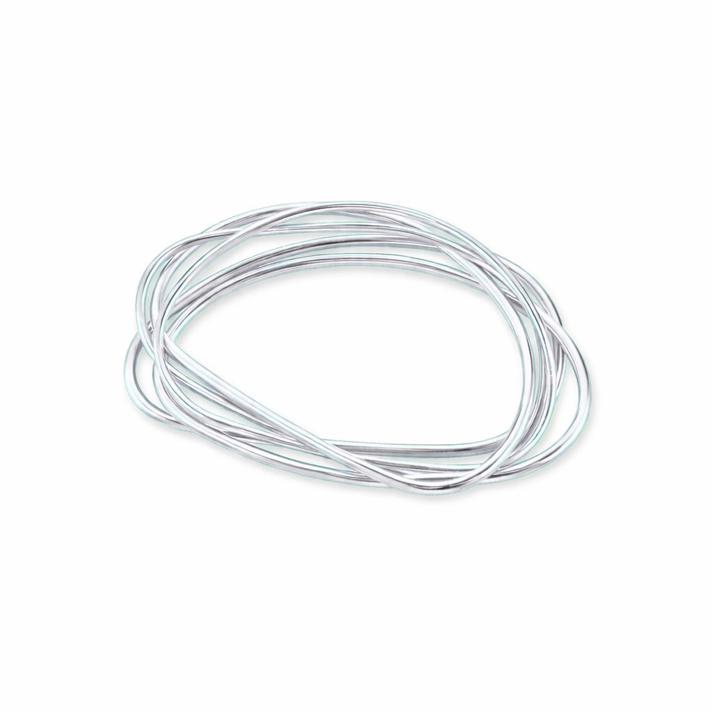 Handmade silver tone amorphic statement bangle set with brass base