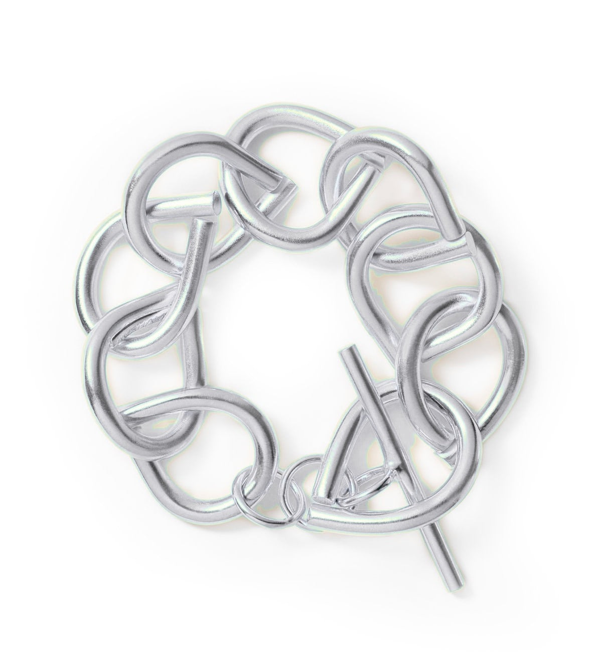 Handmade silver tone drop links chain bracelet with brass base