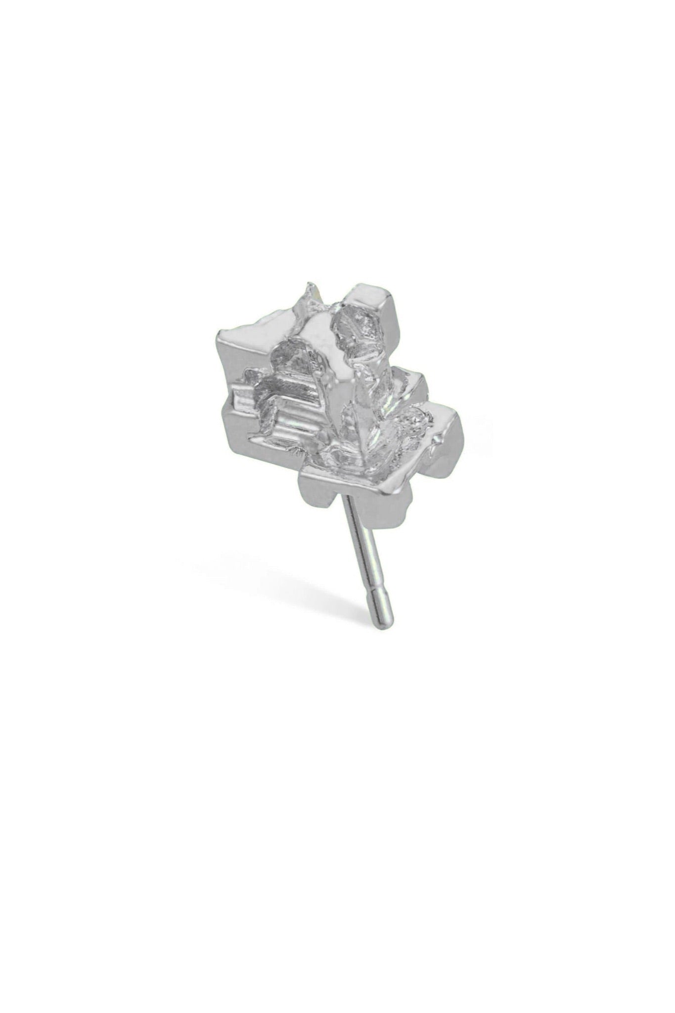 Handmade silver tone bismuth single earring with brass base