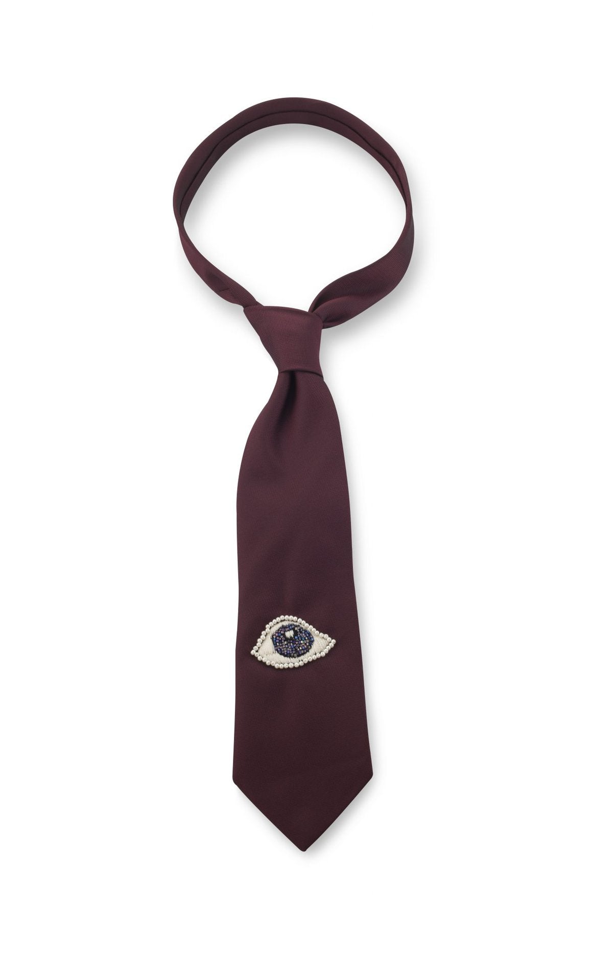 Evil eye embroidered tie