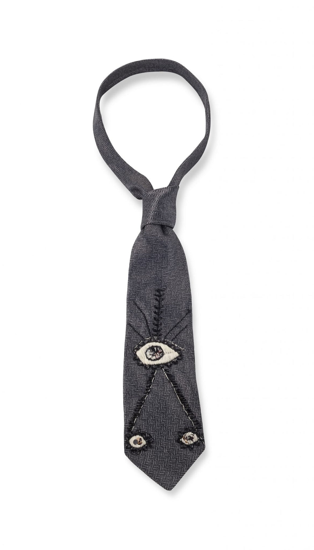 Evil eye embroidered tie