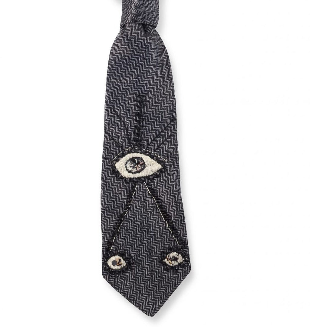 Evil eye embroidered tie