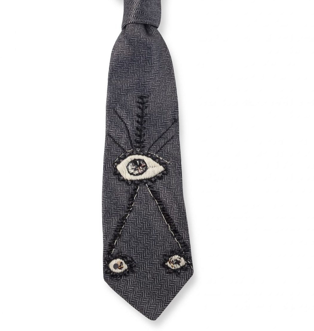 Evil eye embroidered tie