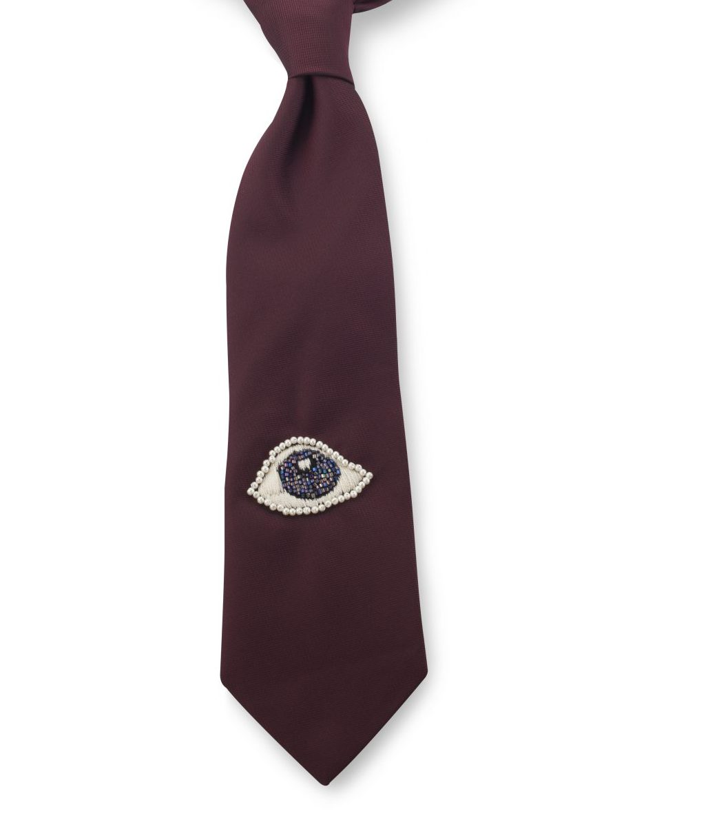 Evil eye embroidered tie
