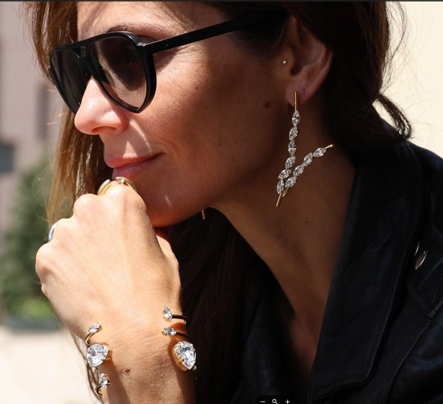 Crystal Leaves A-symmetric Earrings