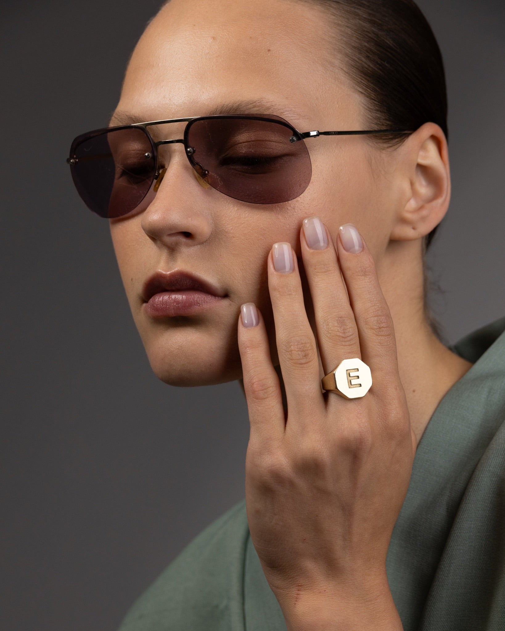 Signet Octagon Initial 14K Ring