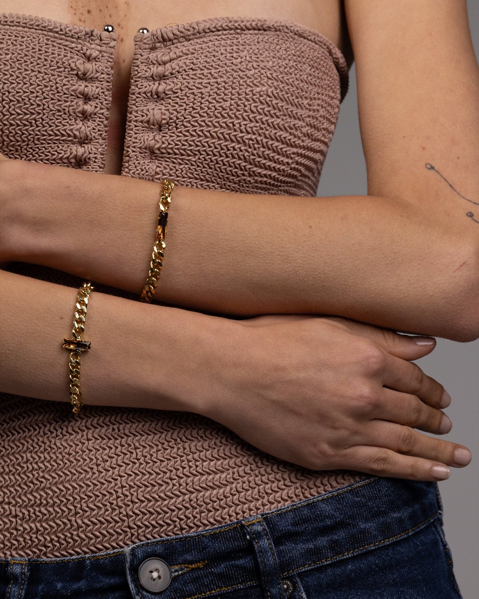 Cognac Crystal Curb Bracelet