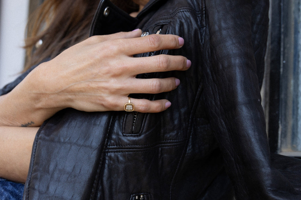 Octagon Pinky Diamond Ring 14K
