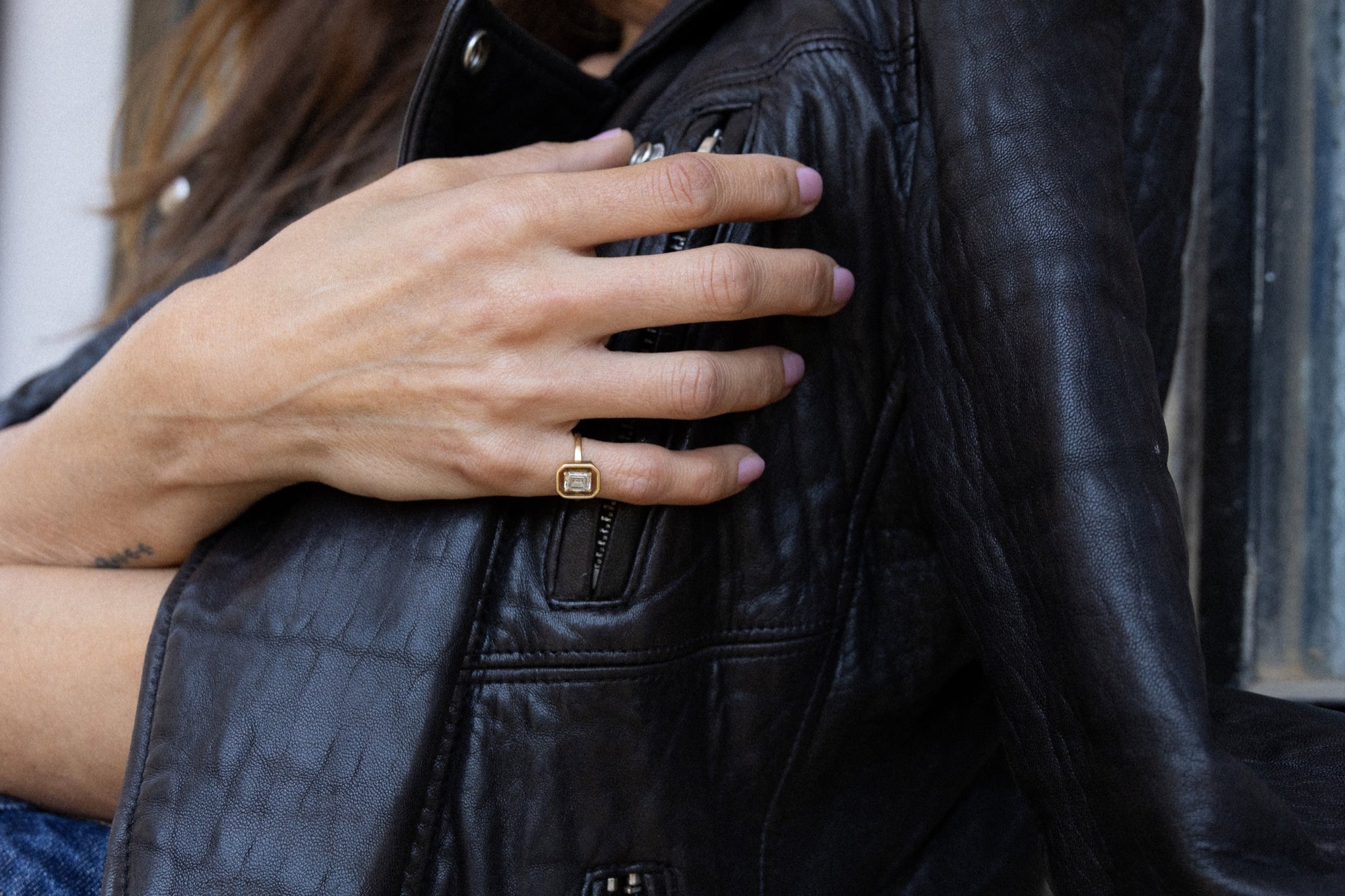 Octagon Pinky Diamond Ring 14K