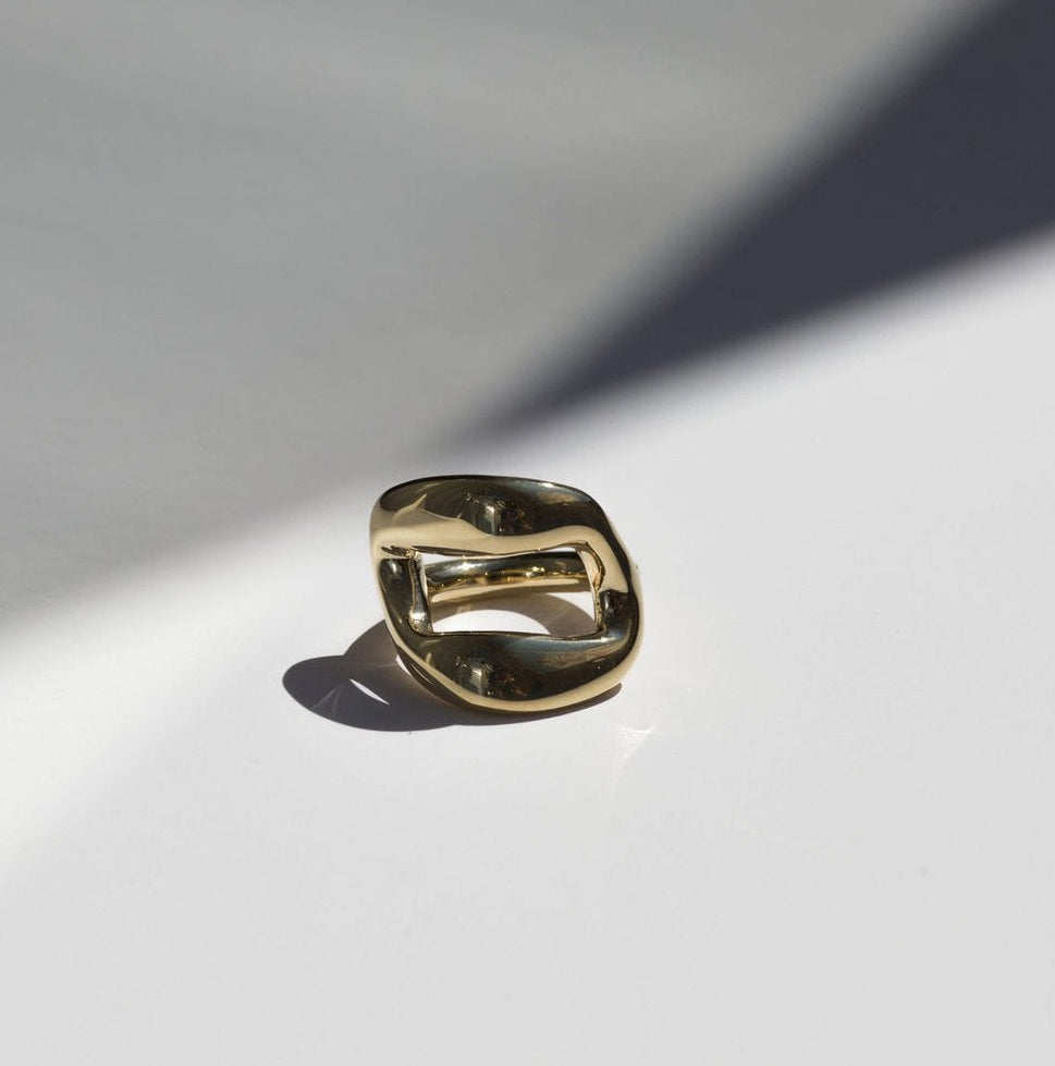 Handmade gold plated chunky link chain ring