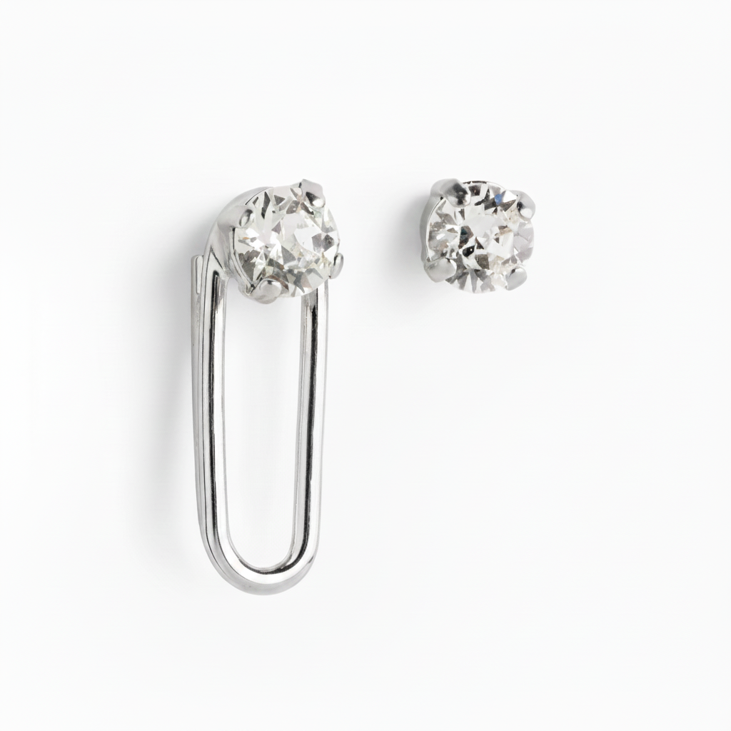 Oval Earrings With Crystal Stone (Pair)