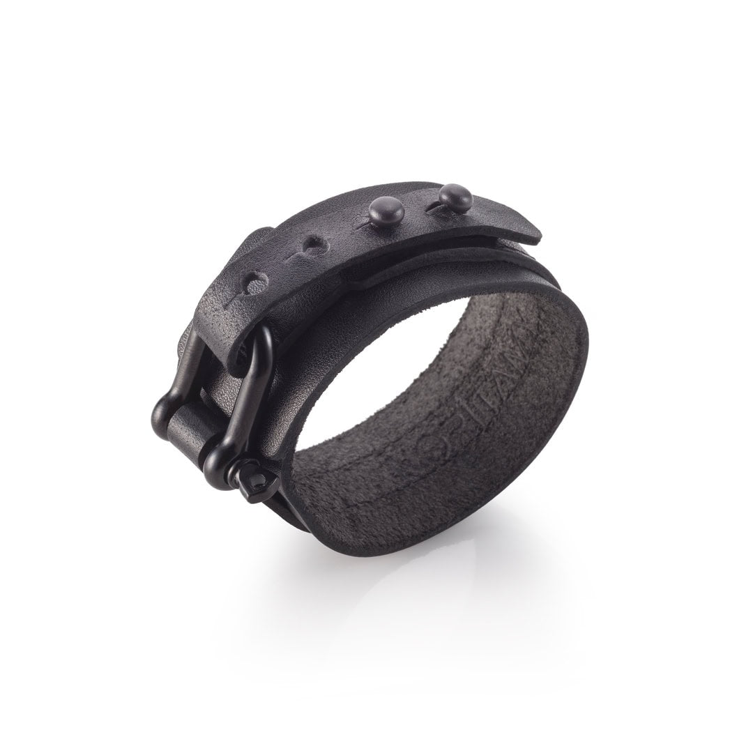 Black leather shackle bracelet
