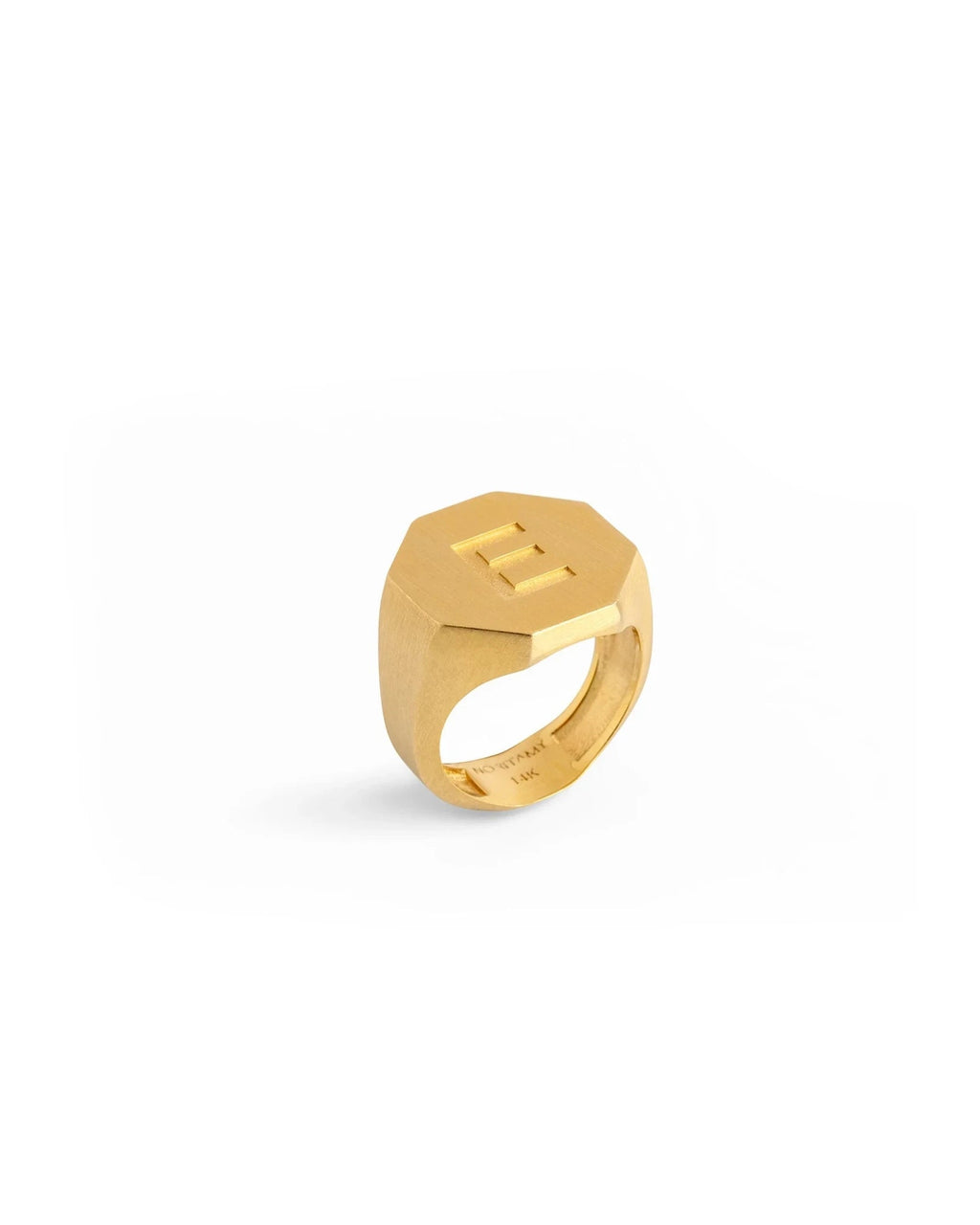 Signet Octagon Initial Ring 14K
